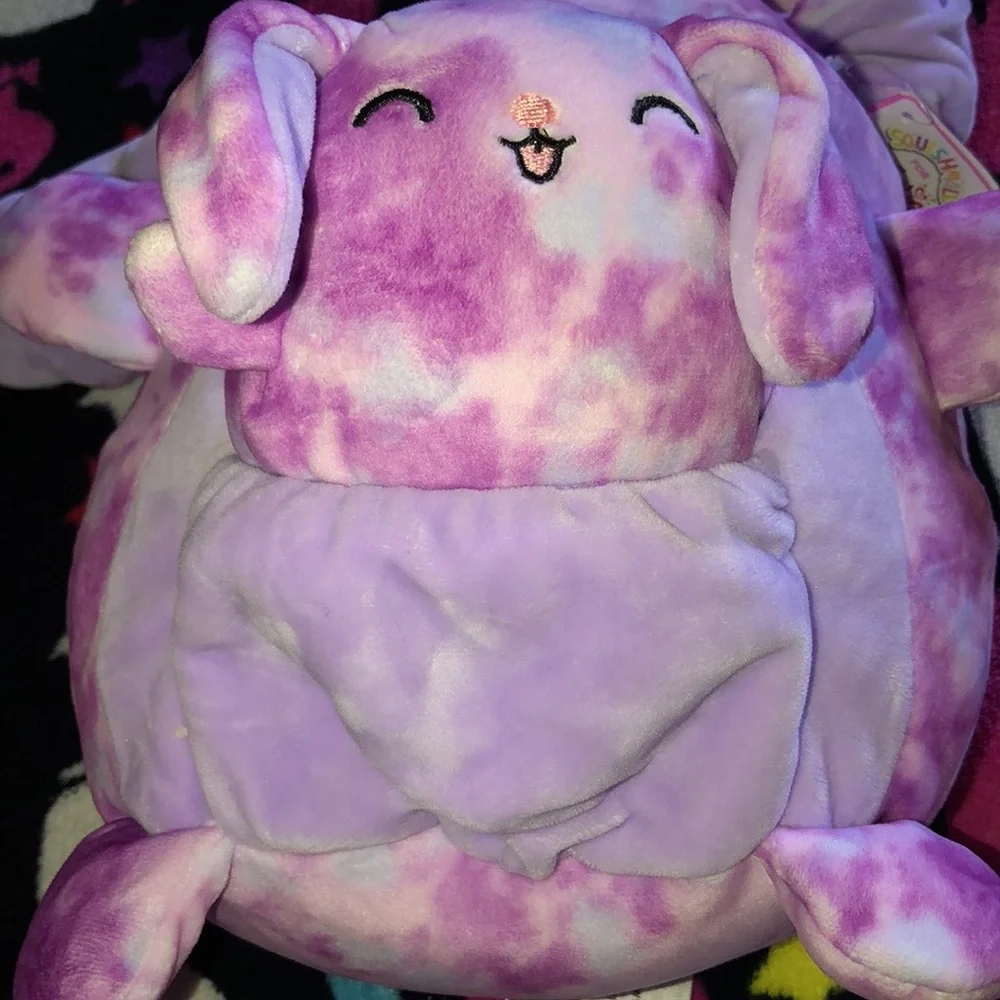 New Squishmallows Purple Tie-Dye Bunny Plush Stuffed Animal Cute Winking Rabbit